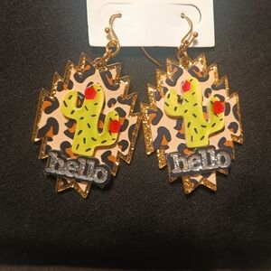 Hello Cactus Leopard Kids Earrings - Gold, Green